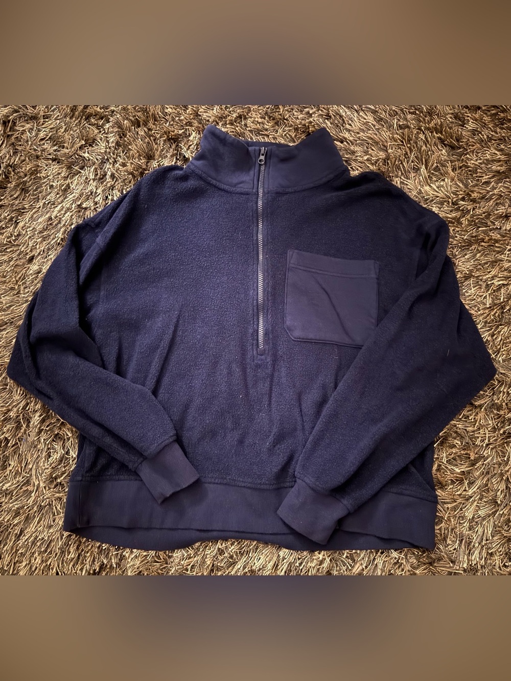 aerie Navy Half-Zip Fleece Pullover Sweatshirt